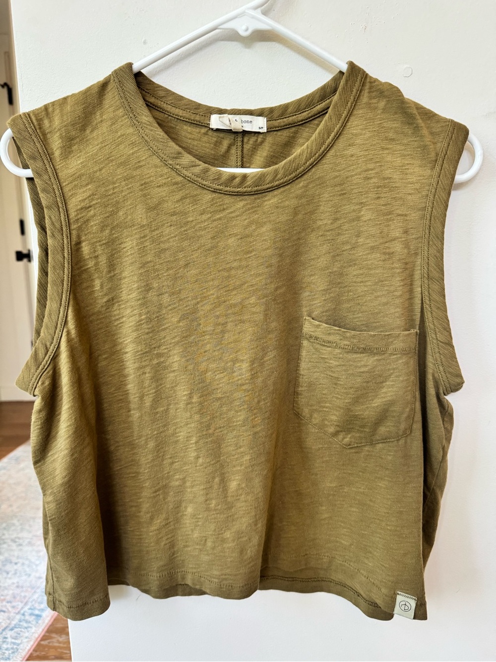 rag & bone Olive Sleeveless Pocket Slub Crop Tank